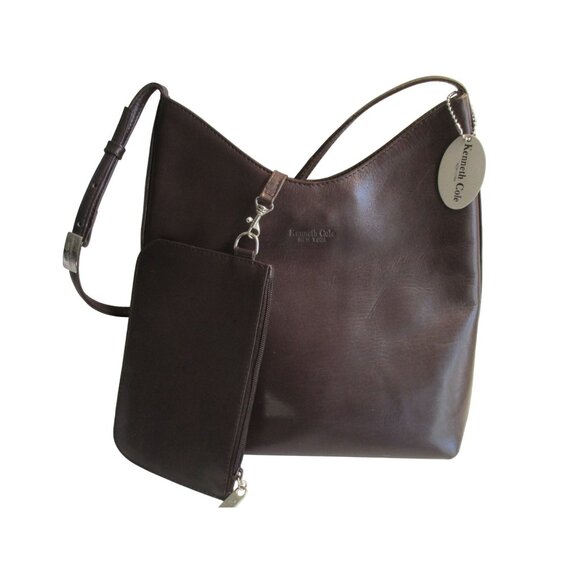 *Kenneth Cole Chocolate Brown Leather w Detachable Clutch Wallet - Picture 1 of 8
